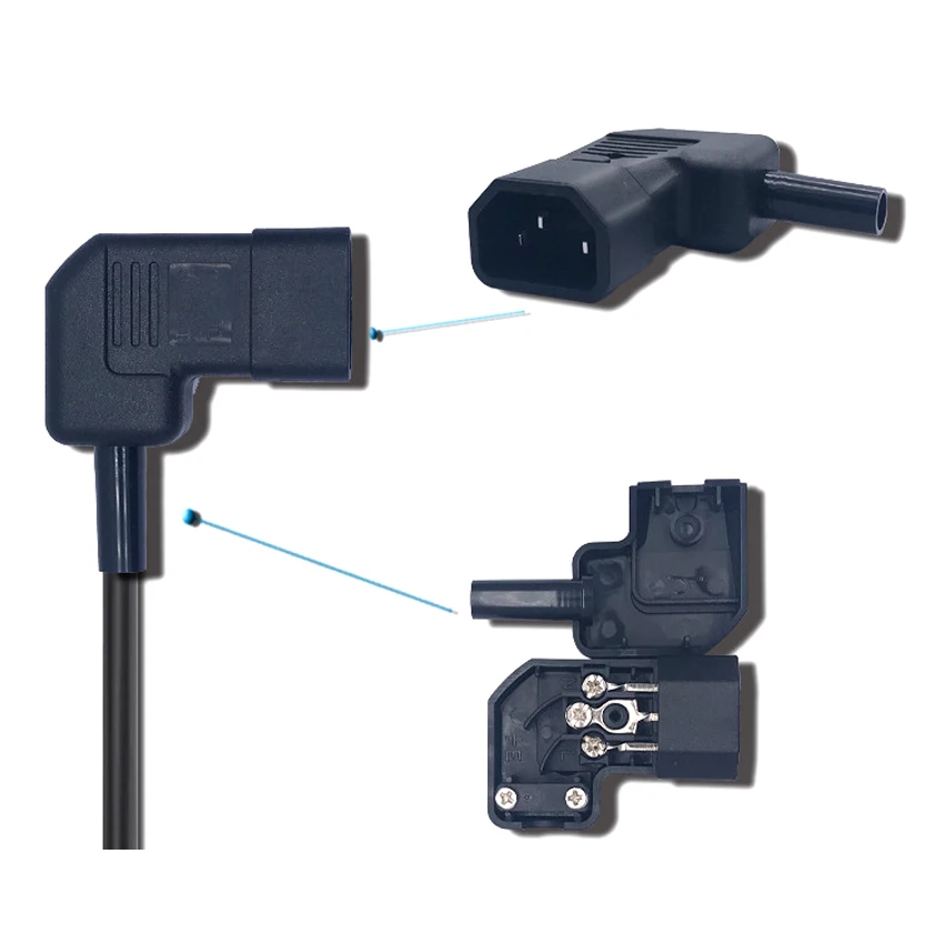 Black IEC320 C13 C14 PDU UPS Elbow Wiring Connector Assemble Outlet Install Inline Cable AC Plug Power Cord Electric Socket 10A