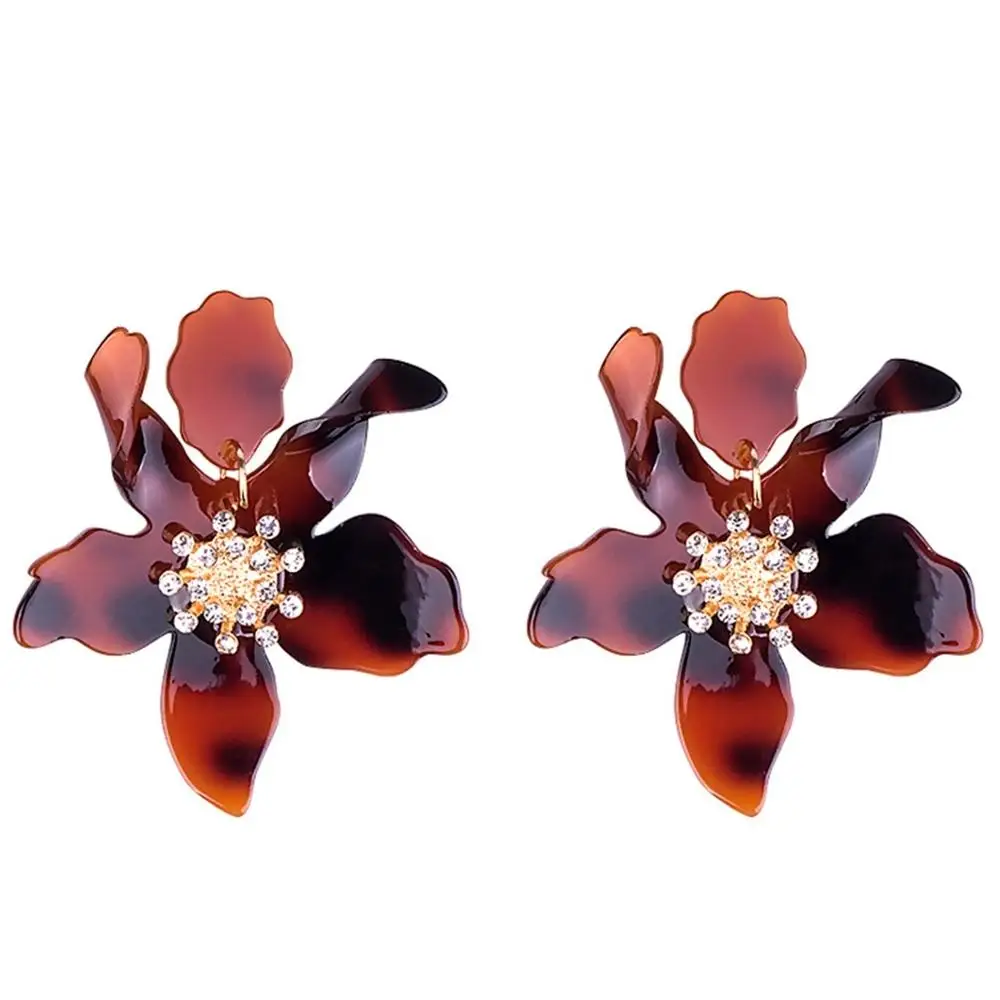 Brincos pendientes de gota de flores para las mujeres de moda brillante resina Bohemia pendientes grandes declaración Kolczyki