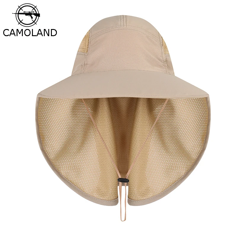 CAMOLAND UPF50+ Summer Sun Hat Women Long Wide Brim Boonie Hats Unisex Bucket Hat With Breathable Neck Flap Outdoor Fishing Caps