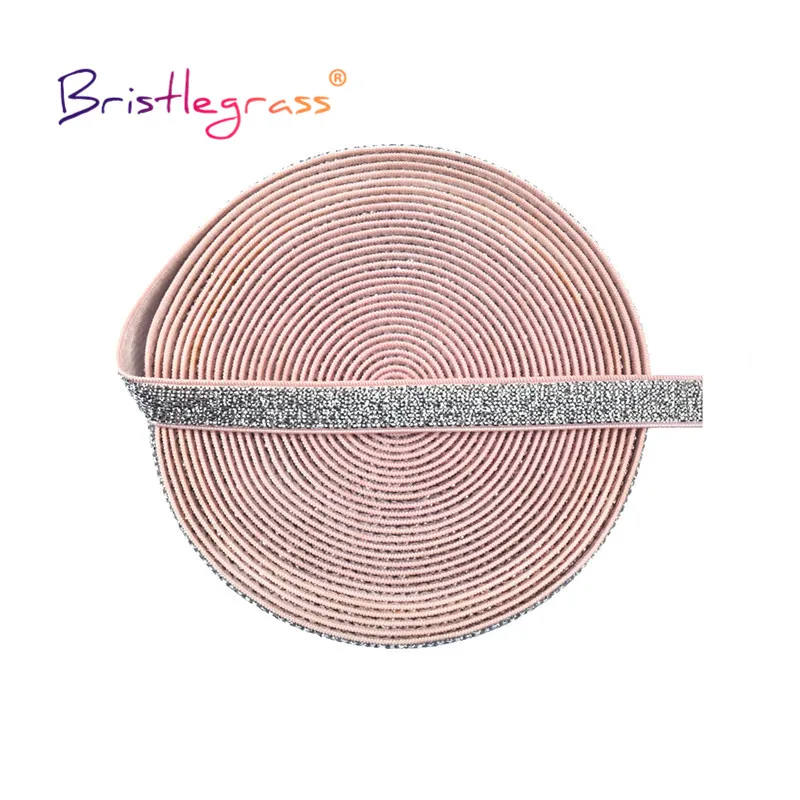 

BRISTLEGRASS 2 5 10 Yard 3/8" 10mm Metallic Glitter Elastics Spandex Bands Headband Shoulder Tape Bra Strap Lingerie Sewing Trim