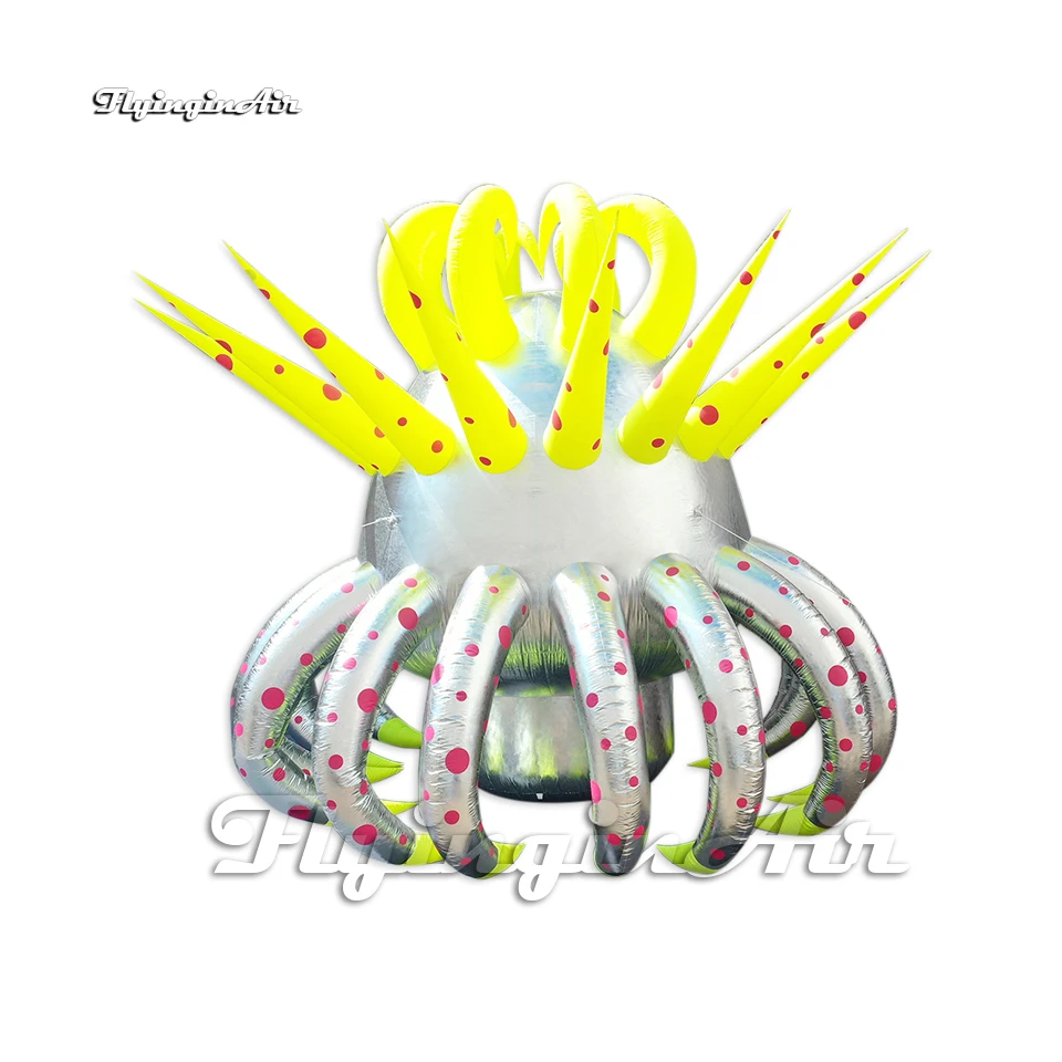 Customized Inflatable Alien Plant Model 6m Silvery Blow Up Strange Flower Balloon For Concert And Natural Museum Decoration