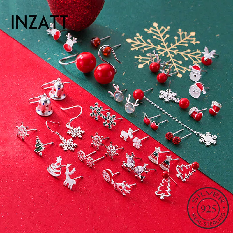 INZATT Real 925 Sterling Silver Zircon Gift Deer Stud Earring For Women Cute Fine Jewelry Christmas Festival Snow Accessories