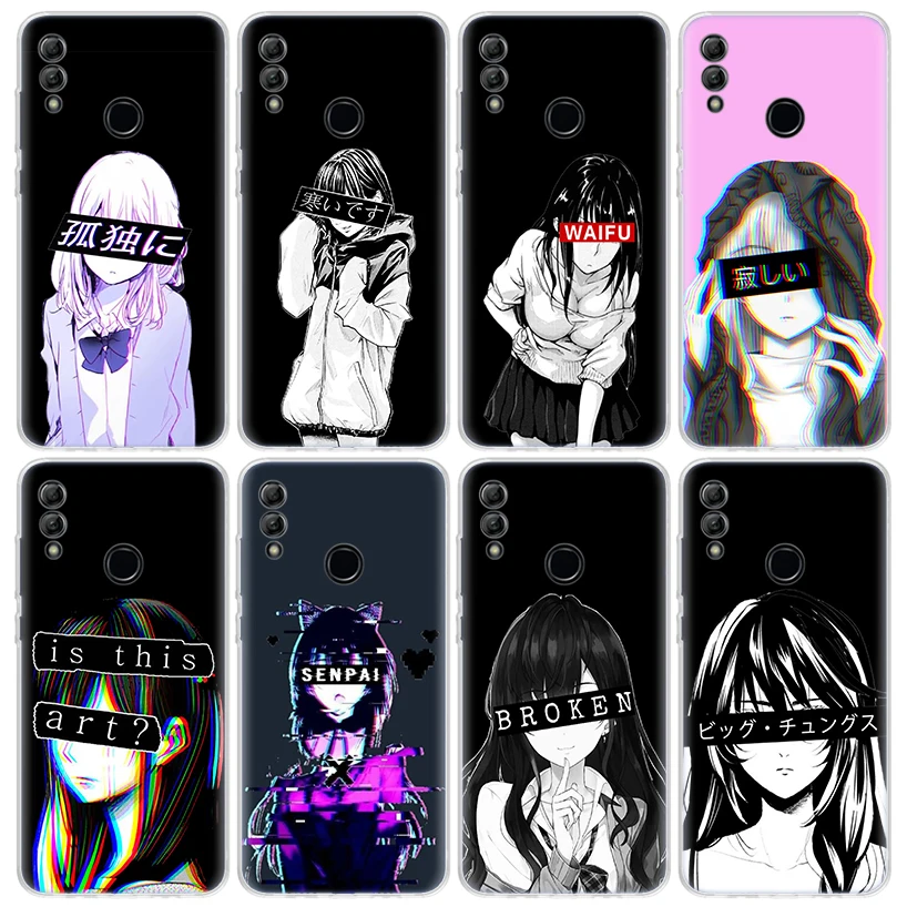 Sad Anime Aesthetic Senpai Phone Case For Huawei Y5 Y6 Y7 Y9S Honor 9 10 Lite 8A 8X 8S 9X P Smart Z 2019 7X 7A Soft TPU Back Cov