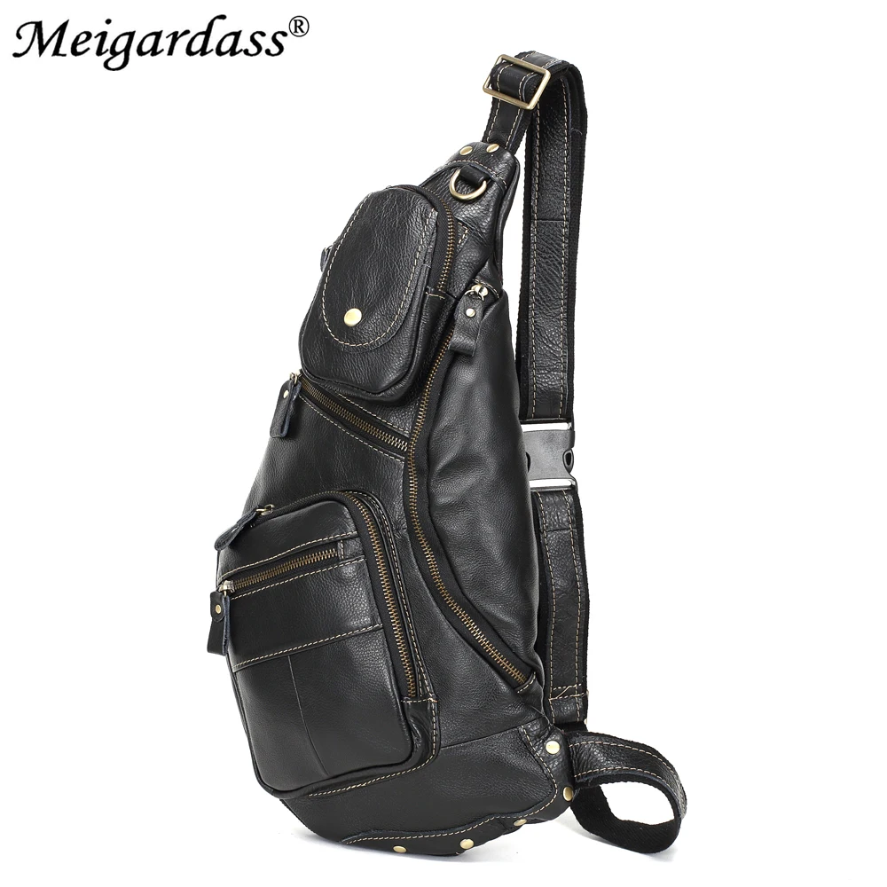 Imagem -02 - Bolsa de Couro Genuíno dos Homens Bolsa de Peito Ocasional Bolsas do Mensageiro Sling Crossbody Bolsas para Homens Pacote de Peito Masculino Bolsas de Viagem