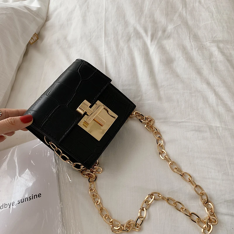 2022 Stone pattern Mini Square Crossbody Bag New Quality PU Leather Women's Designer Handbag Lock Chain Shoulder Messenger Bag