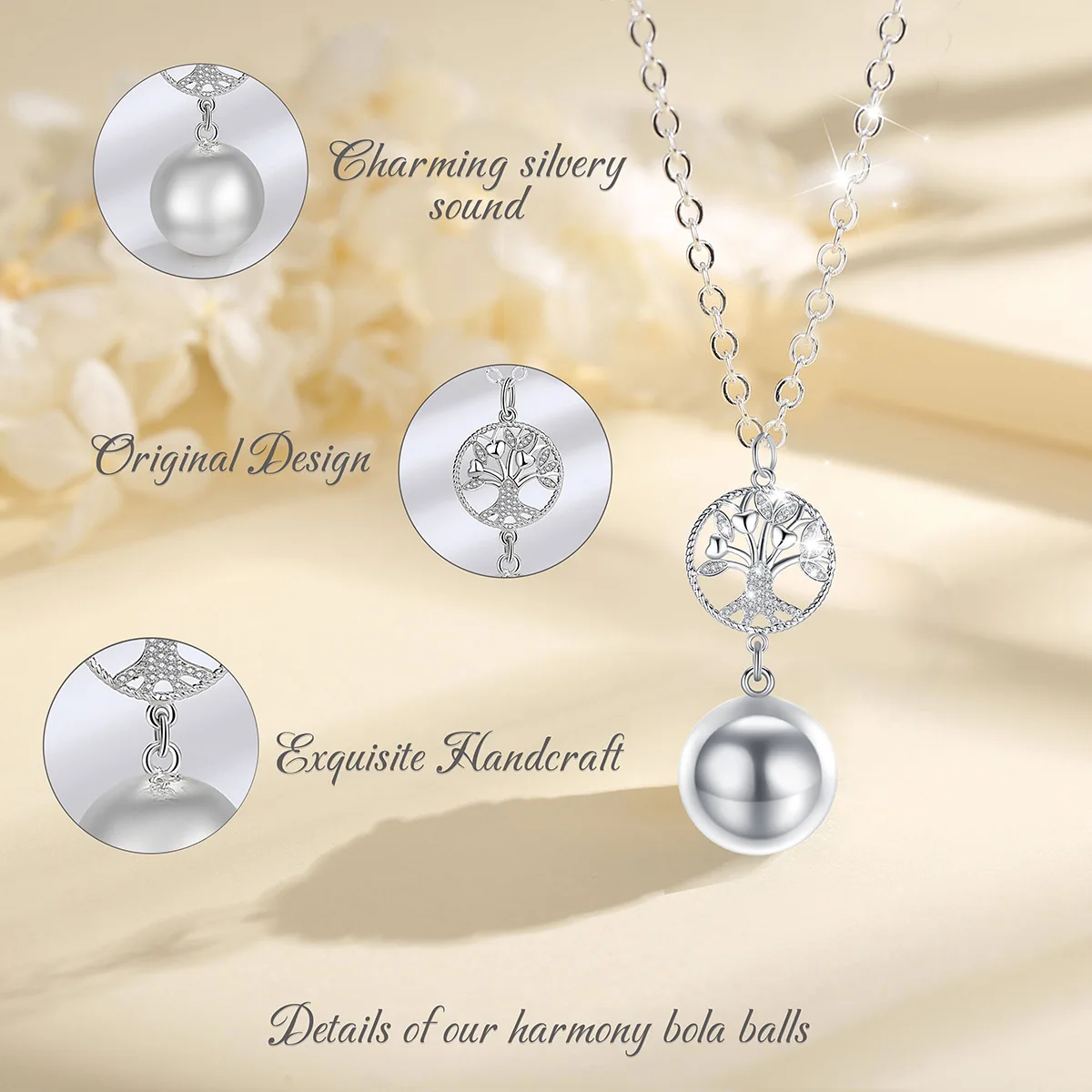 Eudora 20MM tree of Life Harmony Bola Ball Pregnancy Chime Angel Caller Bola Pendant Necklace Fine Jewelry for Women Gift 373