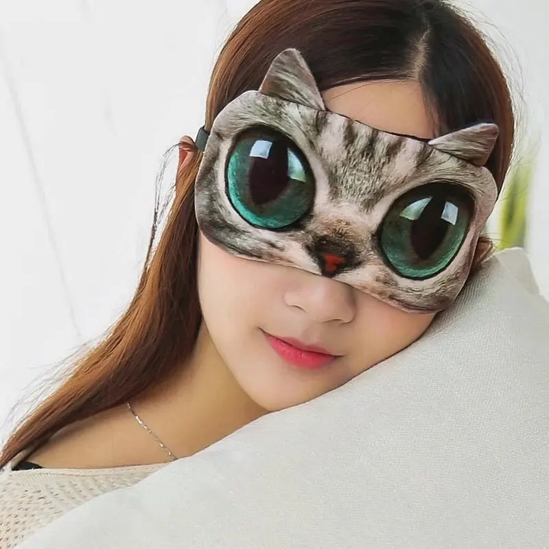 1 sztuk 3D maska do spania uroczy kreskówkowy kot pies maska do spania Eyeshade pokrywa miękkie przenośne zwierząt opaska Eyepatch osłona oczu