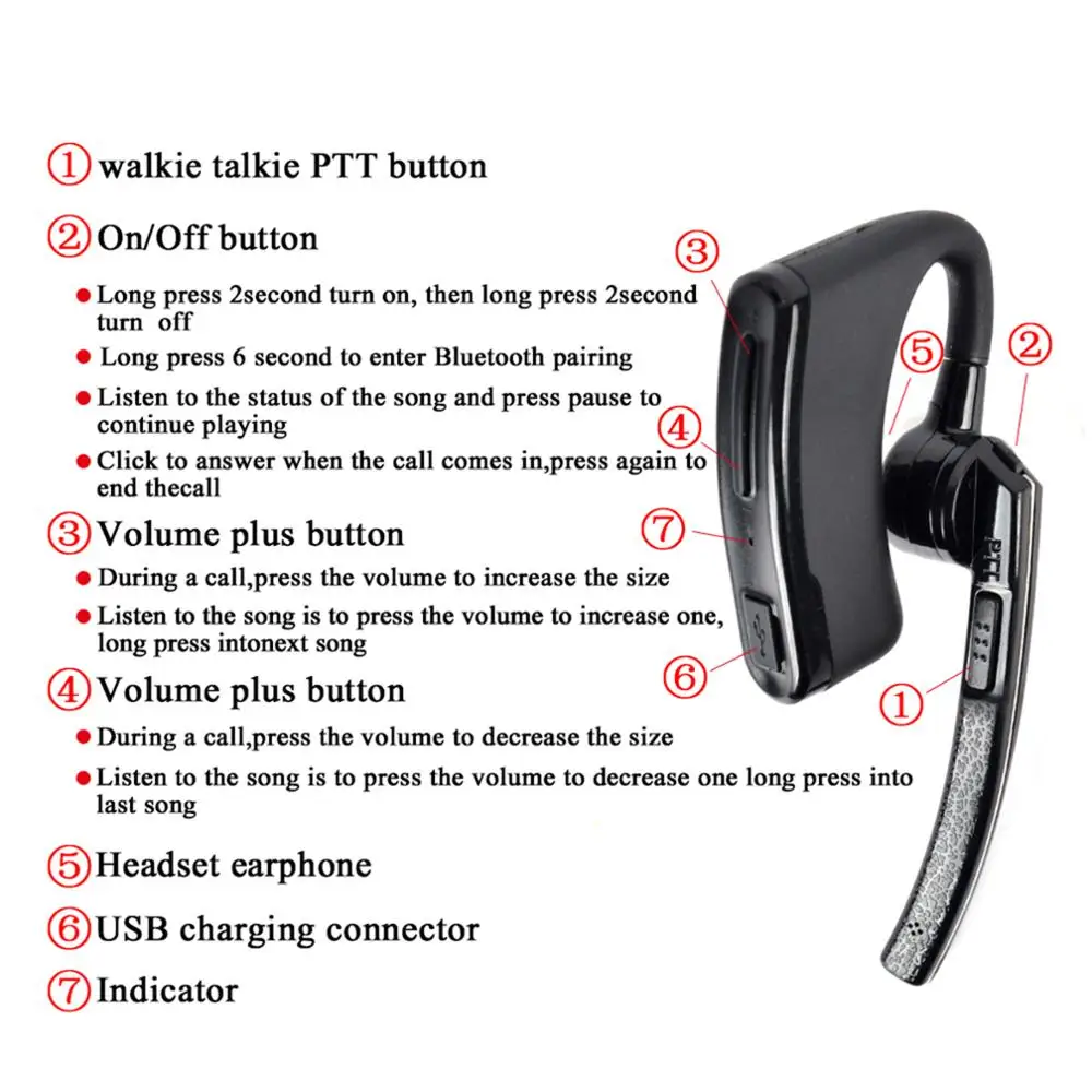 HYS-walkie-talkie inalámbrico con Bluetooth, auricular para Icom V8, V80, V80E, V82, V85, Midland, GXT1000VP4, LXT600VP3, GXT1000