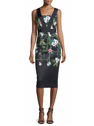 Floral-Print Women Sheath Dress Sexy Square Collar Casual Dresses 040405B1