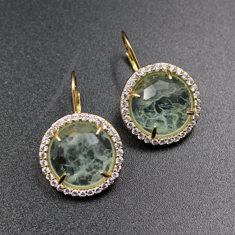 G-G Natural Green Quartz Phantom Stone Earrings Cute style For Lady