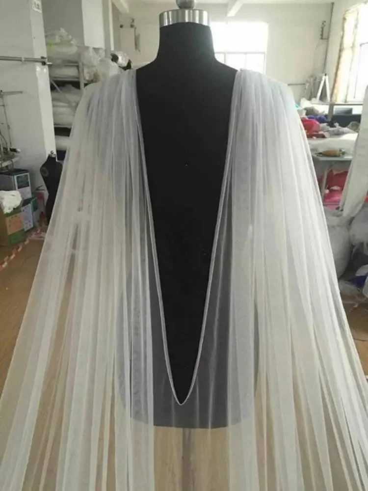 White Ivory Plain Wedding Cape Veil Bridal Shoulder Veils Tulle Long Cape Cloak Shawl Cathedral Wedding Accessories Veu De Noiva