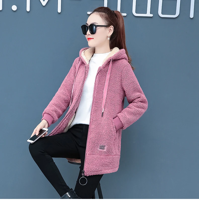 Fashion Hooded Trench Coat Female Autumn Winter Windbreaker Coat Cardigan Lamb wool coats Youth clothing for women Fleece jacket