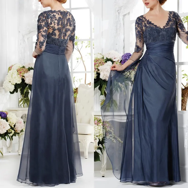 

long evening dress elegant women 2019 v-neck vestido de madrinha casamento lace appliques beading Mother of the Bride Dresses