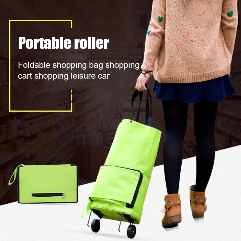 Newly Portable Wheeled Bag High Capacity Supermarket Folding Shopping Bag Trolley Cart Handle Bag