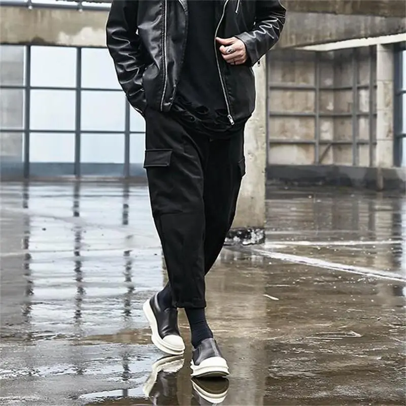 Men's Straight Cargo Pants Spring And Autumn New Three-Dimensional Large Pocket Decoration Fat Black Loose Casual Pants