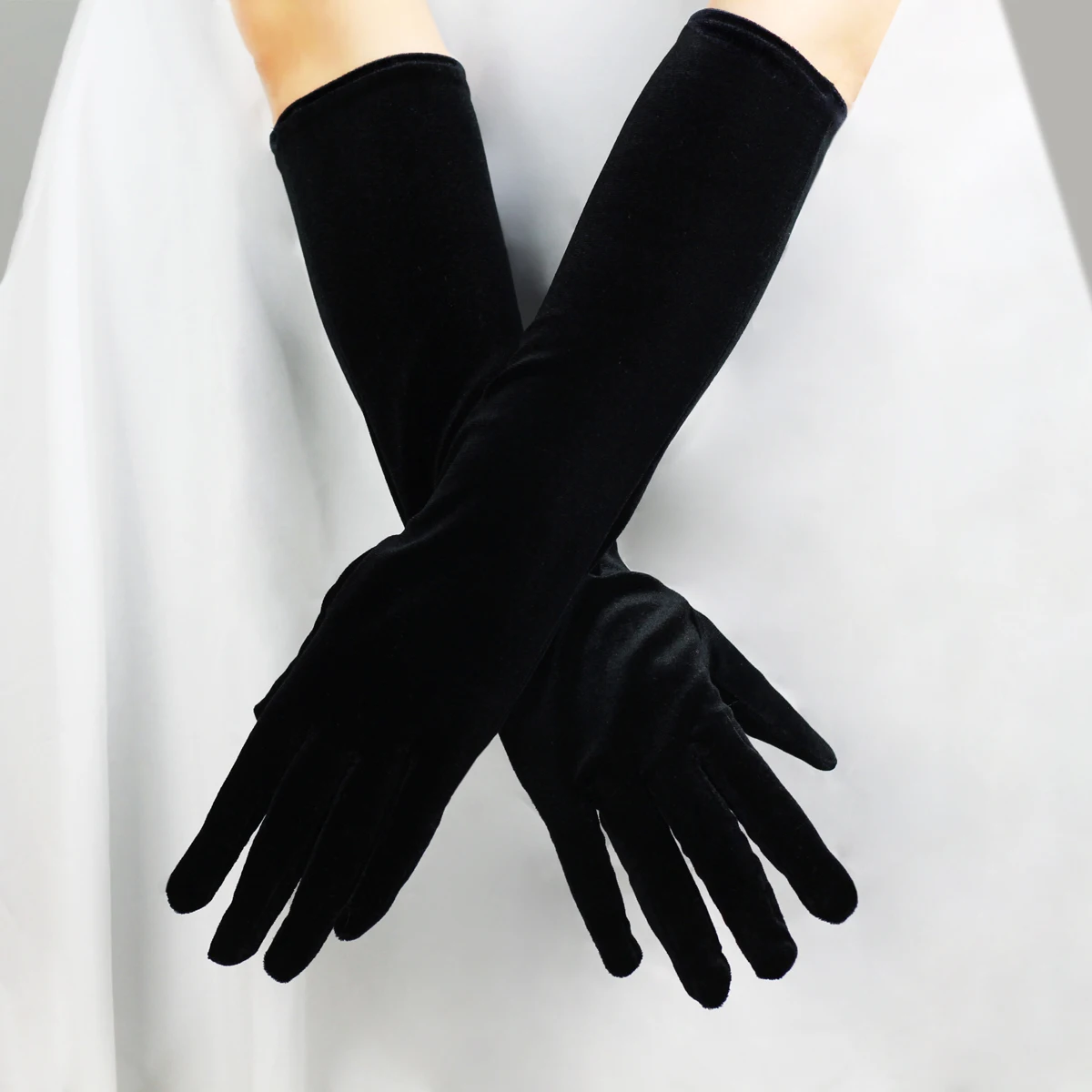 Guantes largos negros elegantes para novia, guantes de terciopelo para dama de honor, longitud hasta el codo, color negro, WG011-2