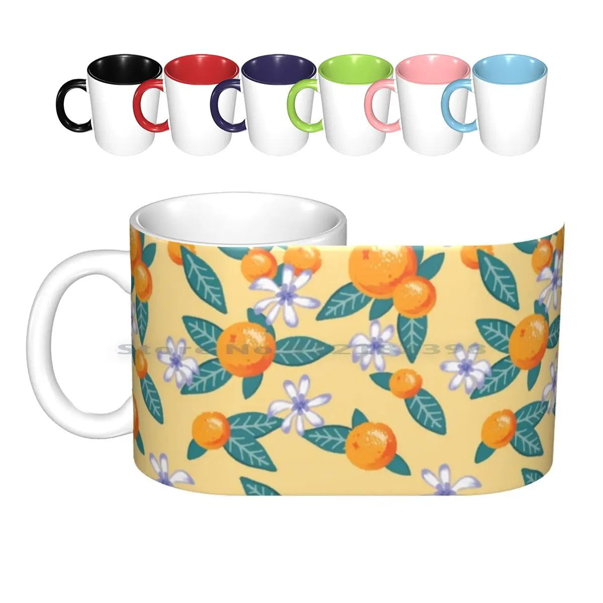 Oranges Of Seville Ceramic Mugs Coffee Cups Milk Tea Mug Oranges Fruit Blossom Leaves Seville Spain Sevilla Naranjas Pattern