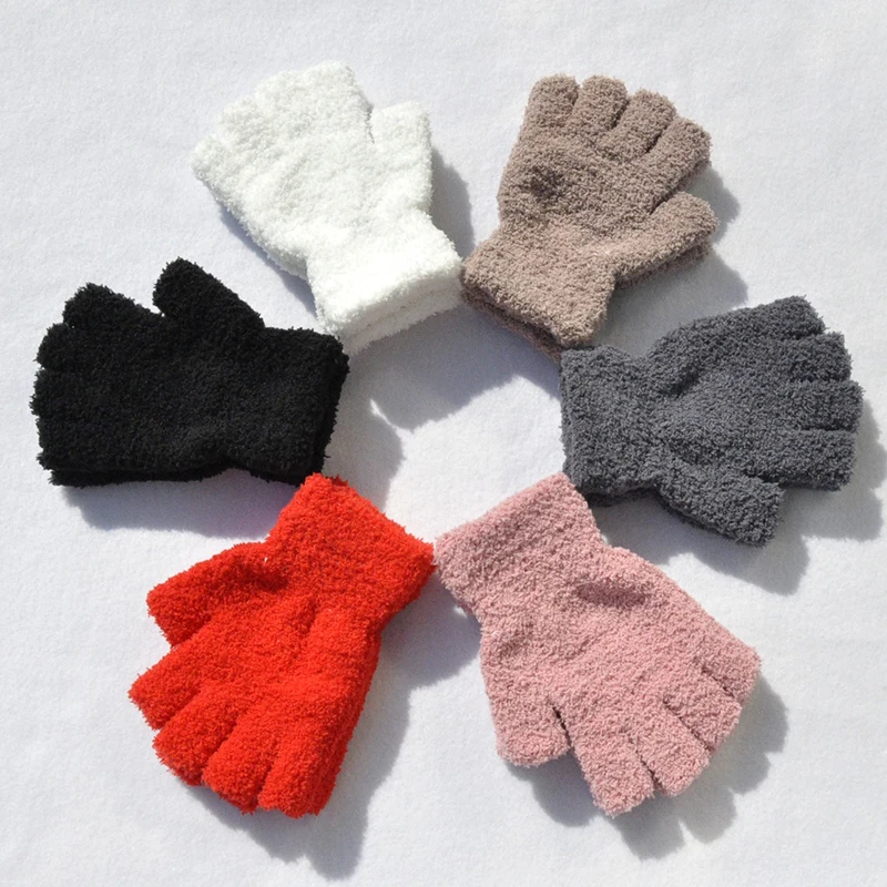 

1 Pairs Half-fingers Gloves For Men Women Winter Warm Plush Gloves Fleece Fingerless Gloves Solid Couple Mittens Soft Furry