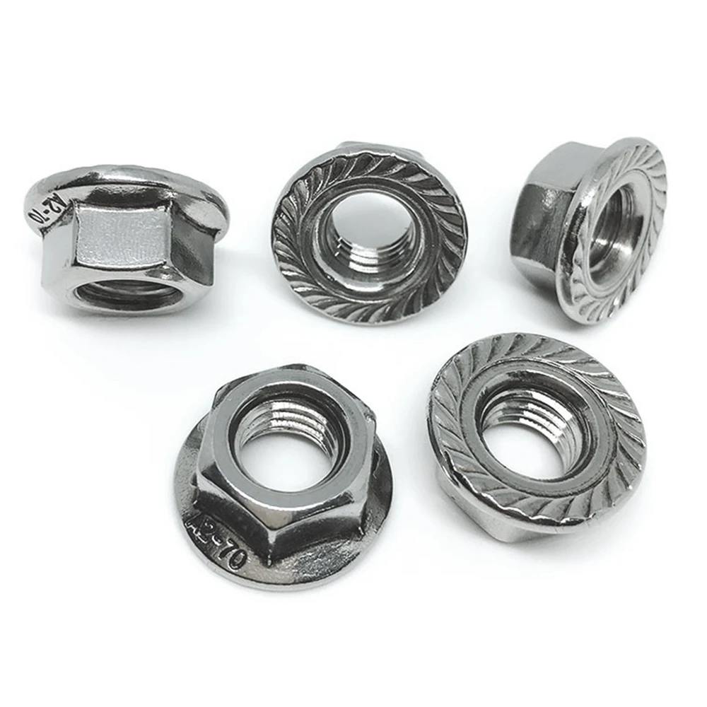 20/50/100Pcs DIN6923 M3 M4 M5 M6 M8 Stainless Steel Hexagon Flange Nuts Pinking Slip Locking Lock Nuts HW015