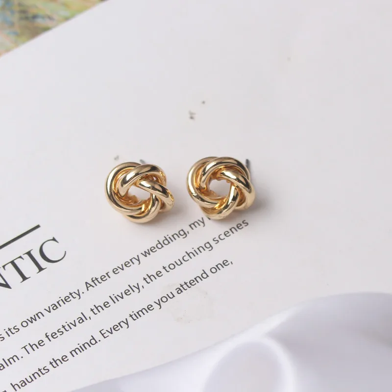 Tiny Metal Stud Earrings for Women Gold Color Twist Round Earrings Small Unusual Earrings Boucles D'Orailles Fashion - detail 5
