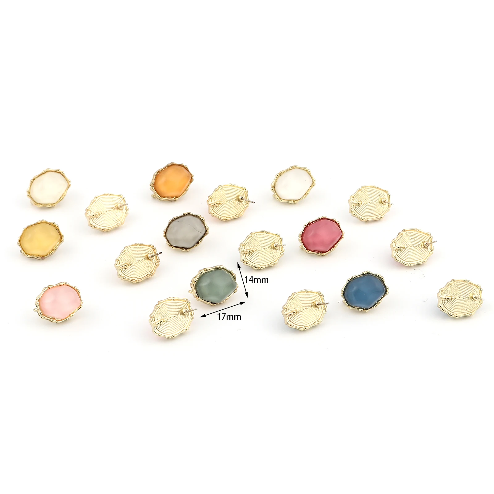 Handmade Ear Post Stud Earrings Findings Oval Gold Color Metal Multicolor Acrylic DIY Earrings Jewelry Gifts 17mm x 14mm,4PCs