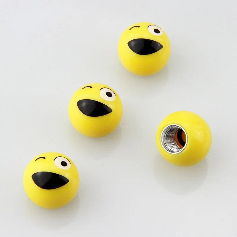 1set=4Pcs Funny Smiley wheel valve Accessories Modified Gas Cap Tire Cap Personality Ball Valve Cap Mouth Cover Car Styling