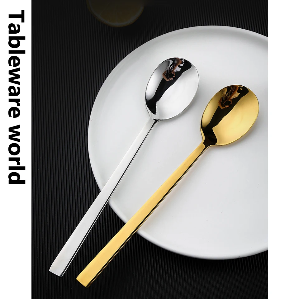 High Quality Stainless Steel Spoon Chopsticks Set Western Golden Long Handle Coffee Spoon Restaurant Solid Dessert Fruit Spoon