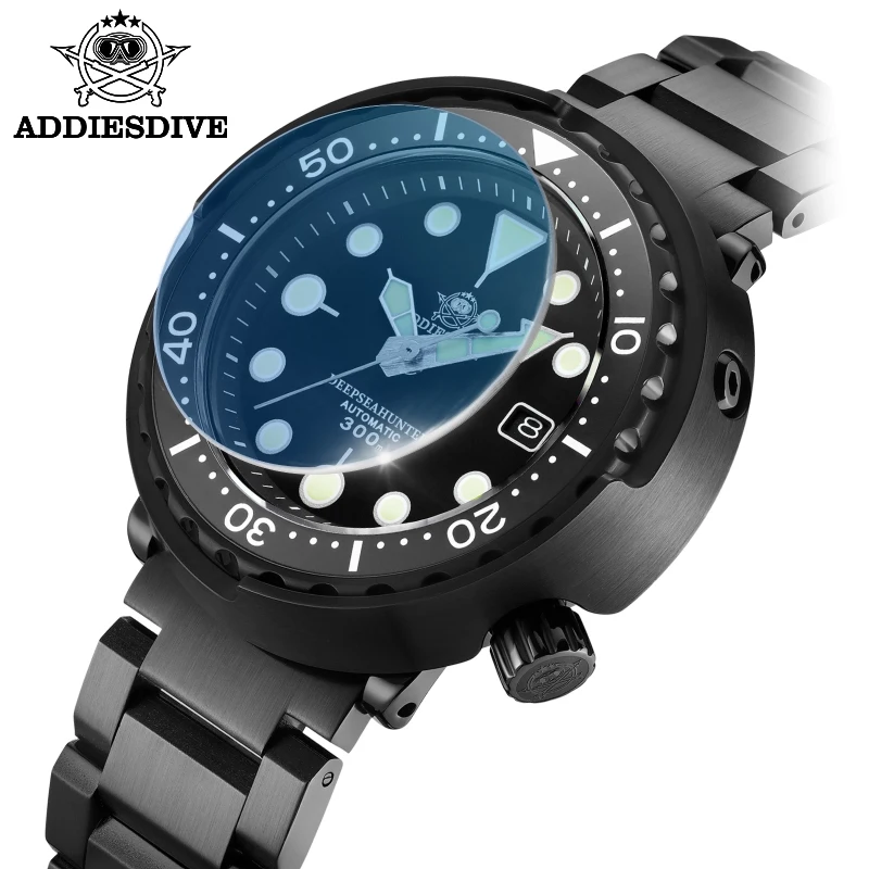 ADDIESDIVE Men Black Tuna Watches 300m Waterproof Sapphire Crystal C3 Super Luminous NH35 Automatic Watch Reloj Hombre