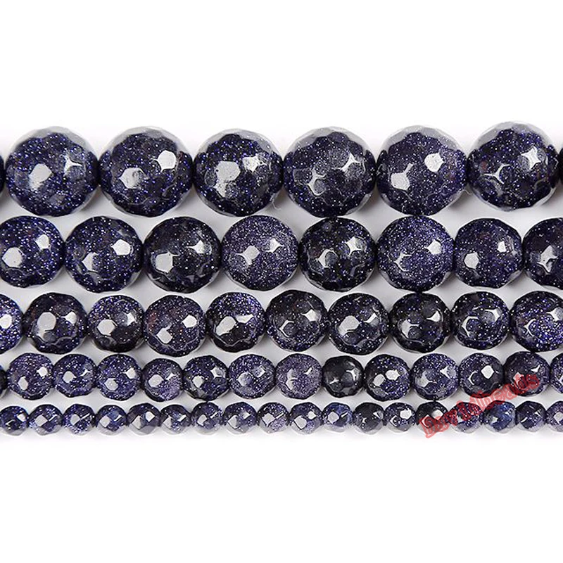 Natural Faceted Blue Sand Stone Round Loose Beads 16