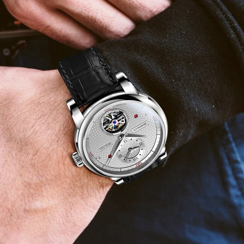 BORMAN automatic men watch luxury brand mechanical self wind wrist watches leather band dress relogio masculino dual time zone