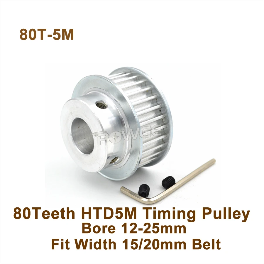 

POWGE 80 Teeth 5M Timing Pulley Bore 12-25mm Fit Width 15/20mm HTD 5M Timing Belt 80T 80Teeth HTD 5M Synchronous Pulley