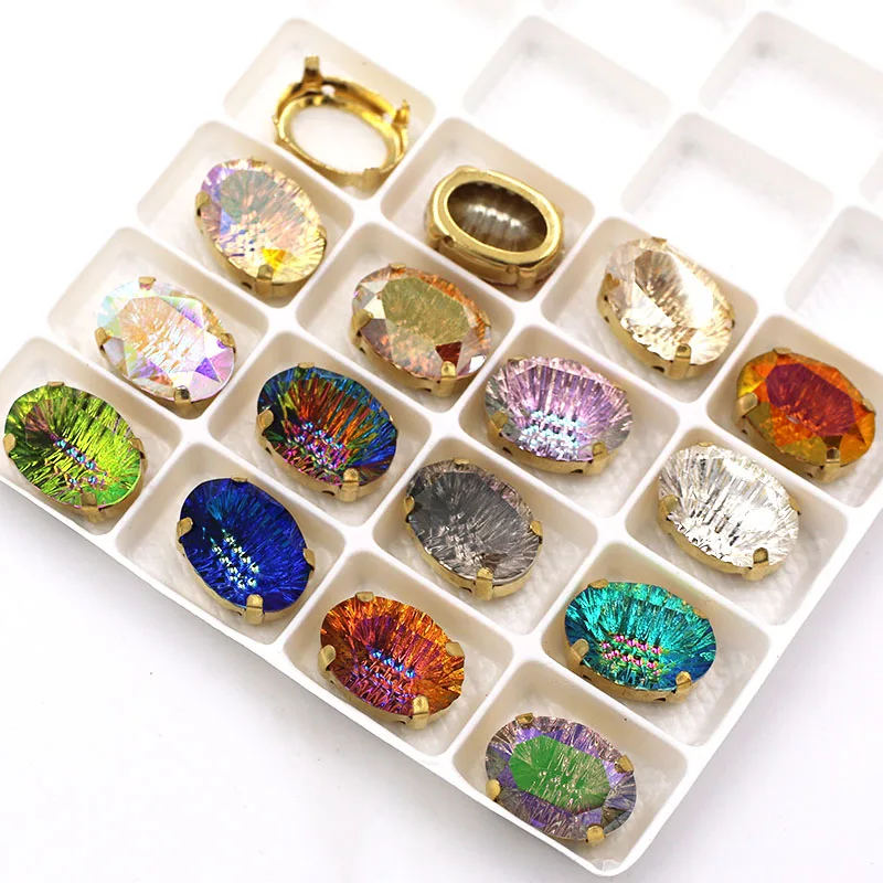 Clothing/Shoes/Bag Decoration Glass Crystal Strass 10x14mm Oval Shape Gold Claw Setting Rhinestones DIY Apparel Sewing & Fabric