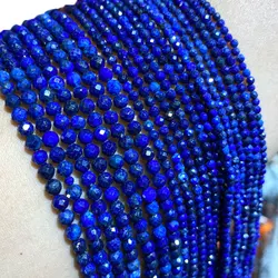 Fine 100% Natural Stone Blue Lapis Lazuli Faceted Gemstone Round Spacer Beads For Jewelry Making DIY Bracelet Necklace 2/3/4MM