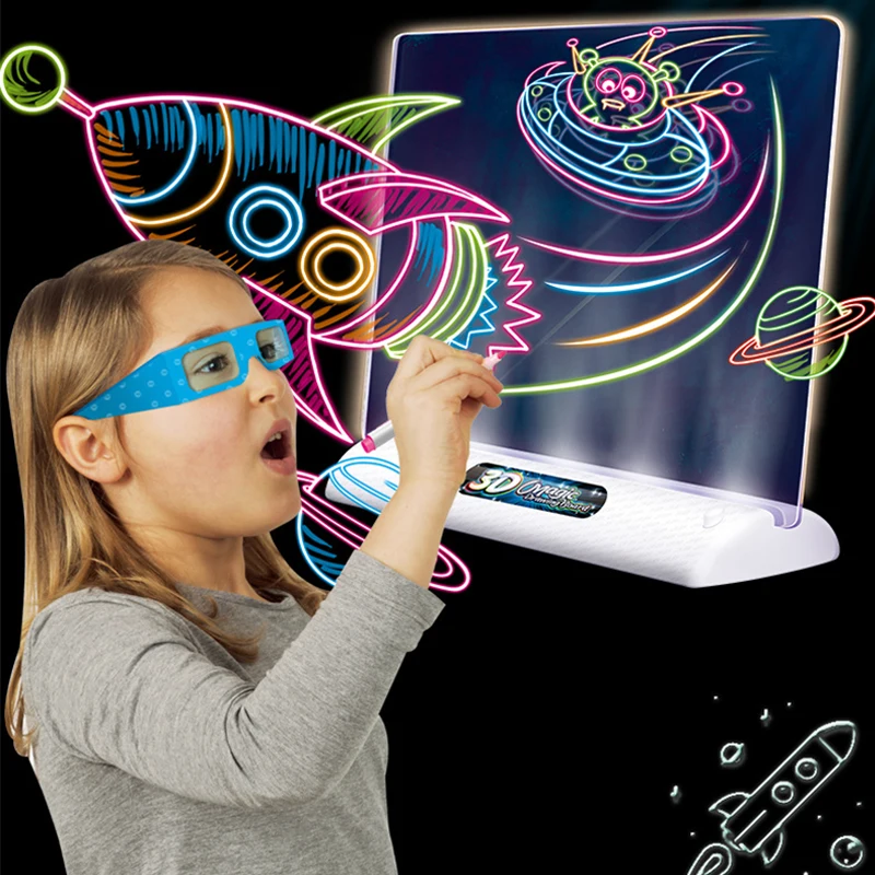 Drawing Board LED Light Effects Puzzle Magic 3D Drawing Pad Kids Painting Educational Toys Graffiti Lighting Pad Children Gift