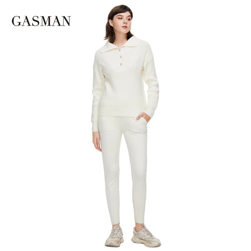 GASMAN New women's clothing 2022 tidy set fashion brand high quality two-piece set for women Sweater Tracksuit trouser GT001-1