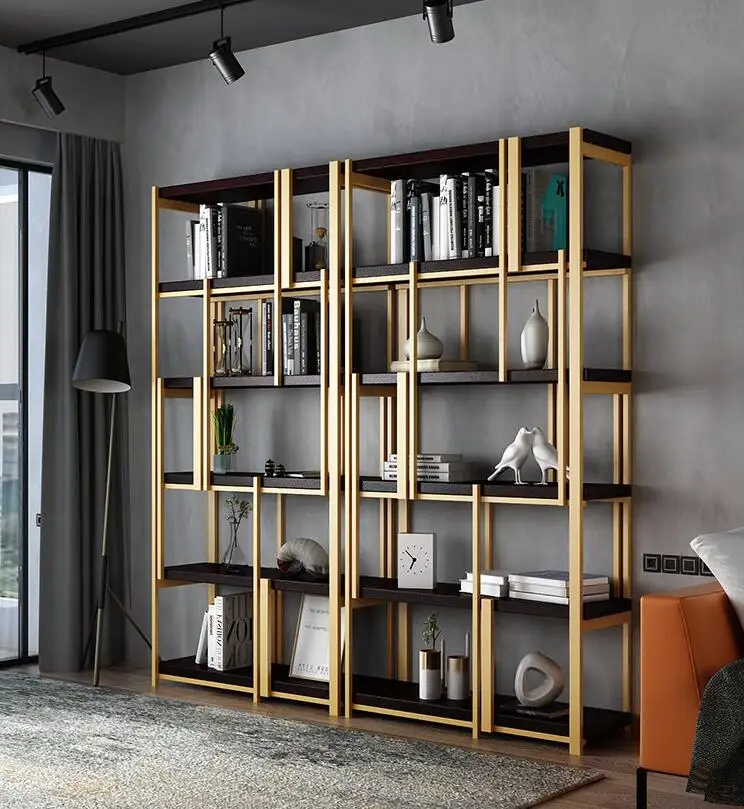 

European bookshelf floor-to-ceiling metal high-end hotel shelves shelf shelves of Nordic shelf partition wall