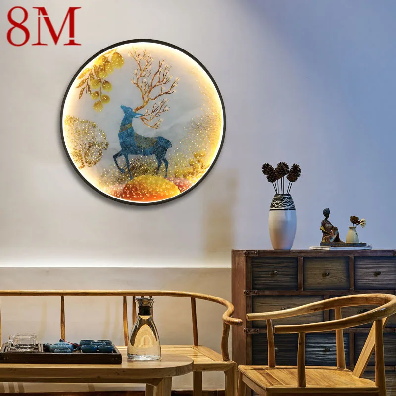 

8M LED Wall Lights Modern Sika Deer Figure Sconces Round Lamp Creative For Home Teahouse