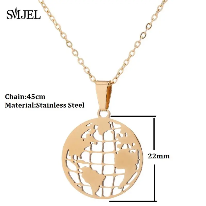 SMJEL Origami World Map Necklace Globe Women Geometric Earth Africa Necklace Circle Necklaces & Pendants Choker Jewelry