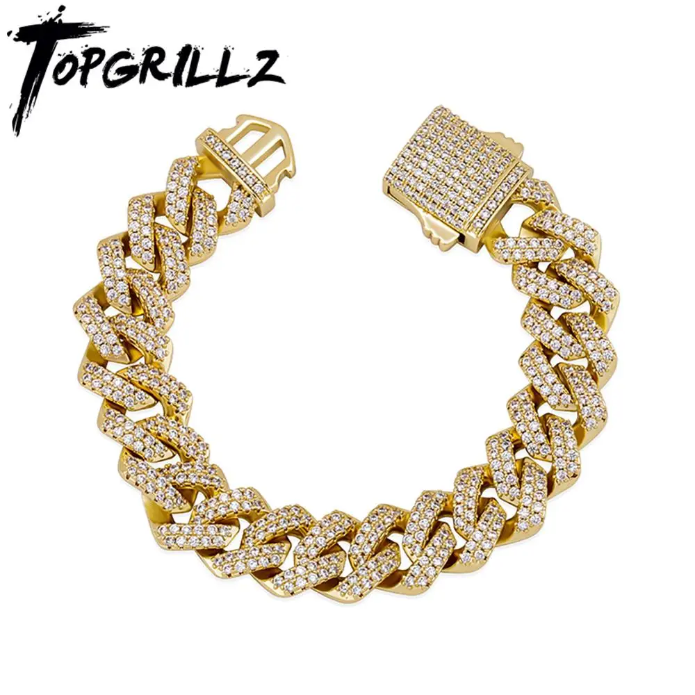 

TOPGRILLZ 12mm Miami Cuban Chain Bracelet With Spring Clasp High Quality Fully Iced Cubic Zirconia Hip Hop Fashion Jewelry Gift