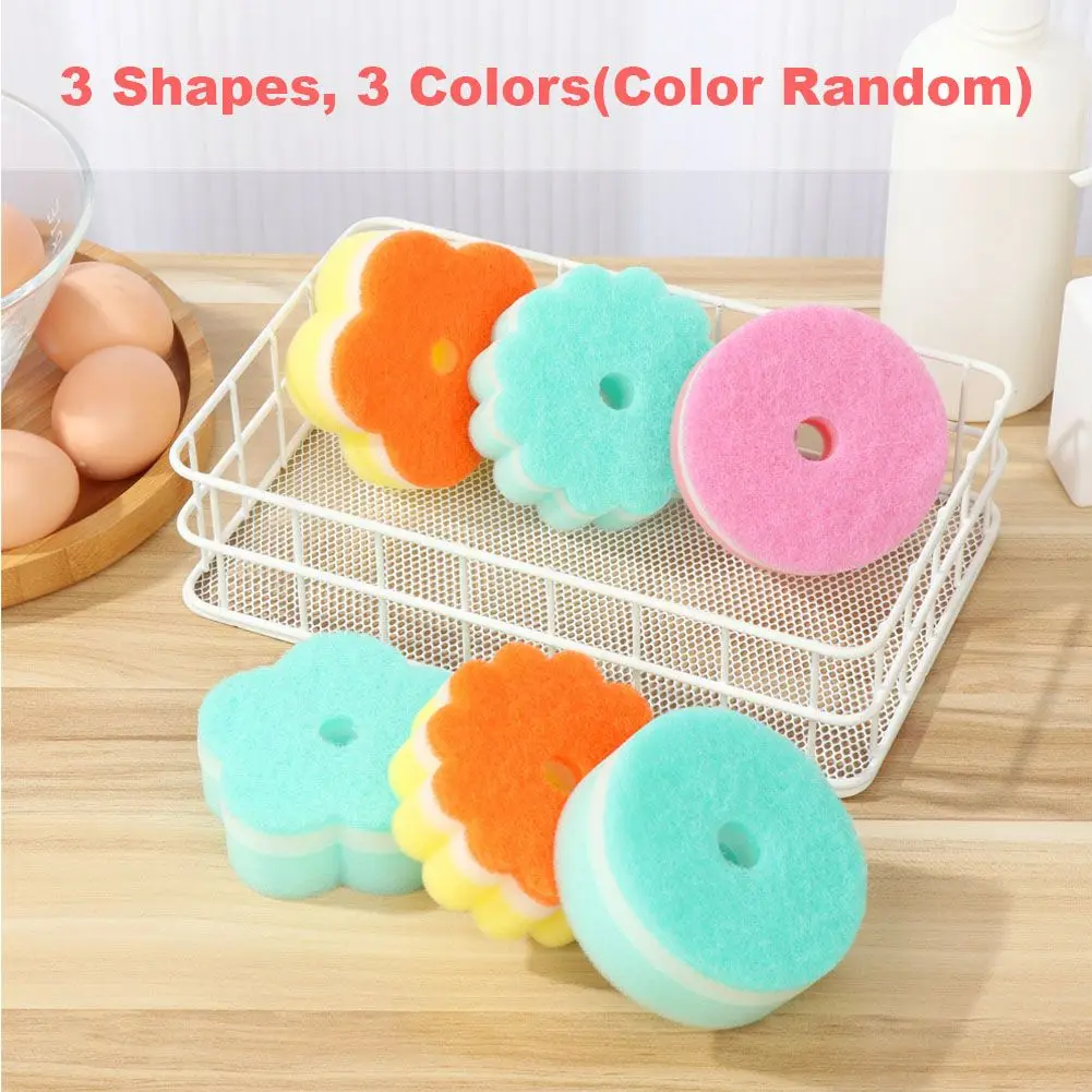 Home Random Color Tableware Sponge Brush Flower Scouring Pads Dishwashing Sponge Round Shape