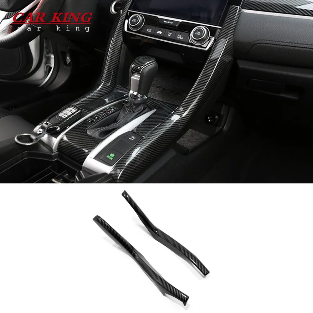 ABS Carbon Fiber 2pcs Car Gear Shift Panel Stripe Cover Decorative Trim For Honda Civic 10th 2016 2017 2018 2019 2020 Only LHD