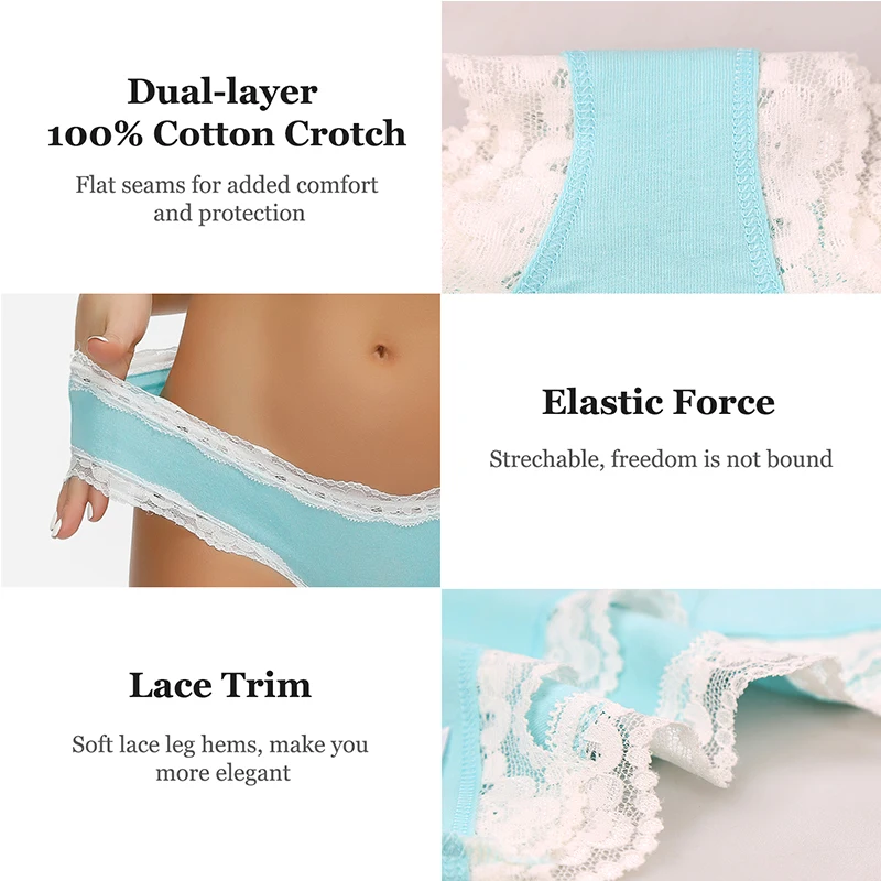 5PCS/Pack cotton women underwear set high quality soft panties for women lace low rise female ladies panties breathable briefs