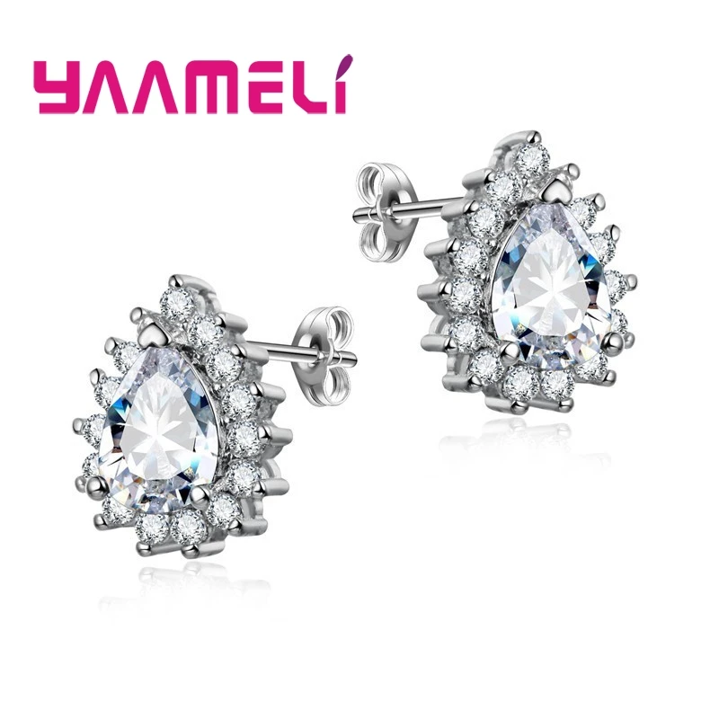 Trendy Waterdrop Stud Earrings for Women Girls Gifts 925 Sterling Silver AAA Cubic Zircon Stone Brincos Wedding Jewelry