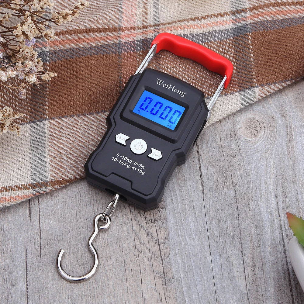 50Kg/5g Electronic Weighing Scale LCD Digital Display Hanging Hook Scale with Measuring Tape for Fishing Travel