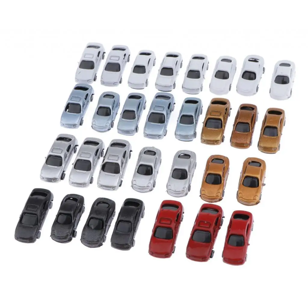 MagiDeal 30pcs Painted Model Cars Vehicle Building Train Layout Fit Z 1:200 Cars Parking Scenery