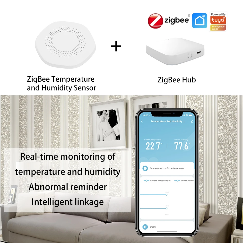 ZigBee Home Temperature And Humidity Sensor Detector Tuya Smart Life Indoor Hygrometer Electronic Thermometer Battery Powered