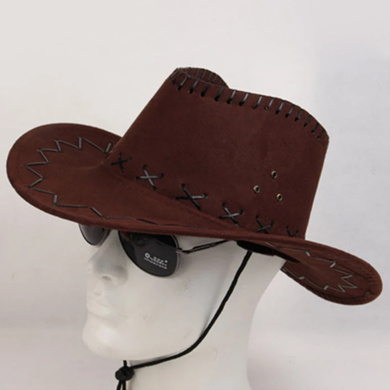 Leather Men Western Cowboy Hat For Gentleman Dad Cowgirl Sombrero Caps Big Brim Outdoor Hat Knight Hat