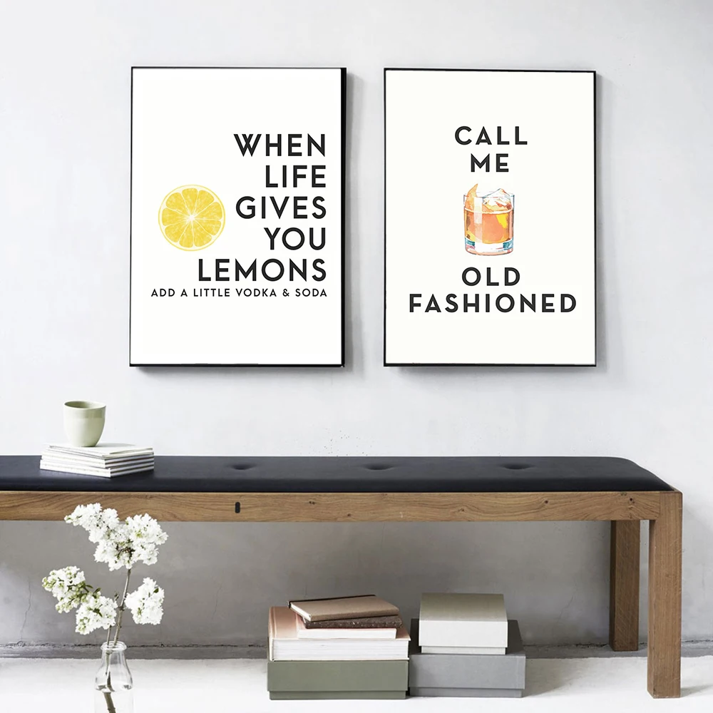 

Call Me Old Fashioned Cocktail Lemon Quote Art Canvas Poster Painting Bar Wall Picture Print Painting Home Kitchen Decoration