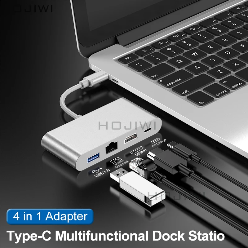HOJIWI-محول HDMI 4 في 1 ، محور USB من النوع C إلى متعدد USB 3.0 ، محول Thunderbolt 3TF SD ، لجهاز MacBook Pro ، Huawei Mate