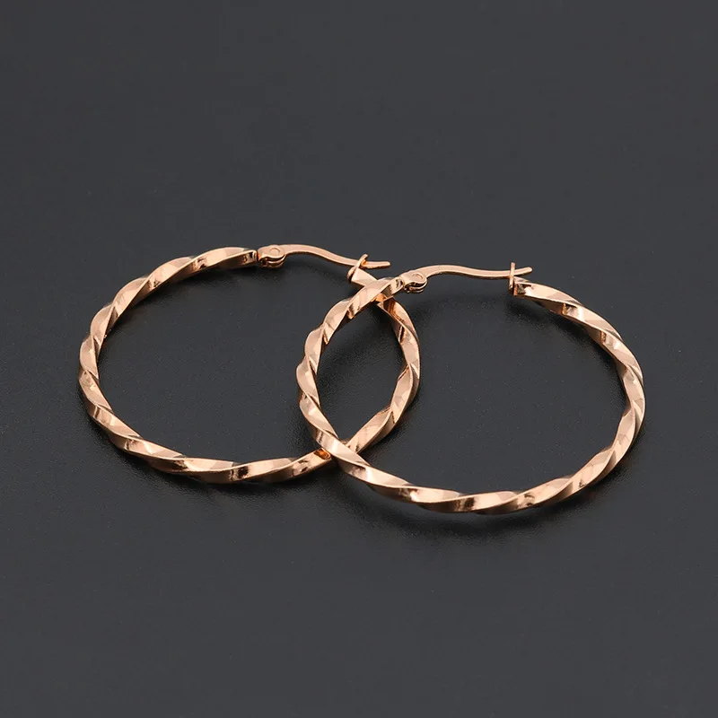 AsJerlya 1 Pair Girls Women Earrings 316L Stainless Steel Hoop Earrings Gold Color Twist Round Gold/Black/Silver/Rose Gold Color